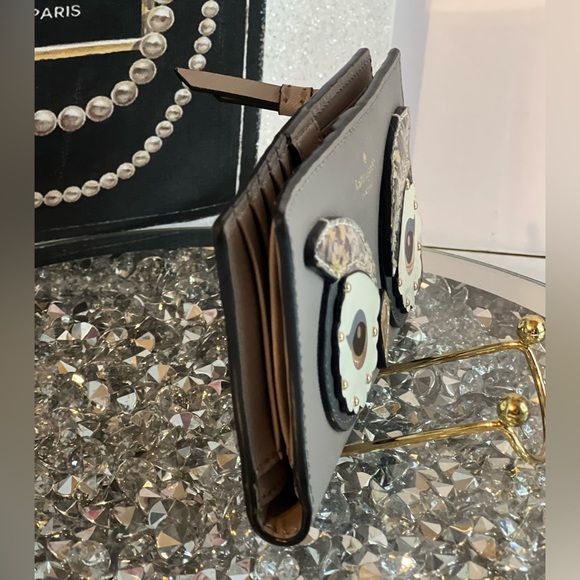 Kate Spade Gray taupe Saffiano leather Owl Design collectible wallet - Picture 3 of 9